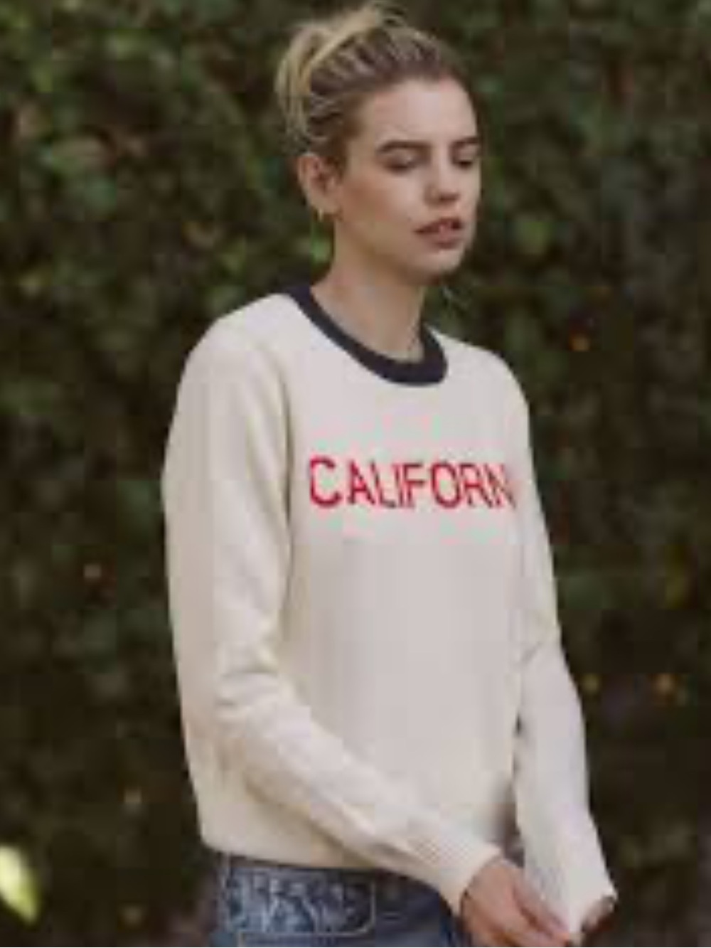 Trovata Cream Crewneck Sweater with Red 'CALIFORNIA' Lettering and Navy Trim S
